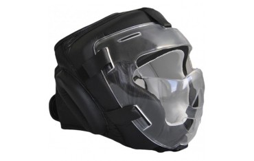 Casque combat intégral en cuir, plexiglass translucide amovible