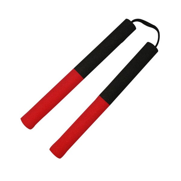 Nunchaku mousse, 30 cm, noir poignées rouges - Corde