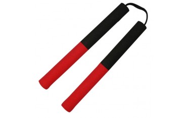 Nunchaku mousse, 30 cm, noir poignées rouges, dragon imprimé - Corde