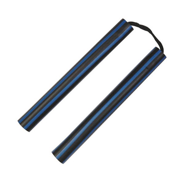 Nunchaku mousse, 30 cm, lignes noires & bleues - Corde