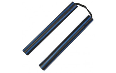 Nunchaku mousse, 30 cm, lignes noires & bleues - Corde
