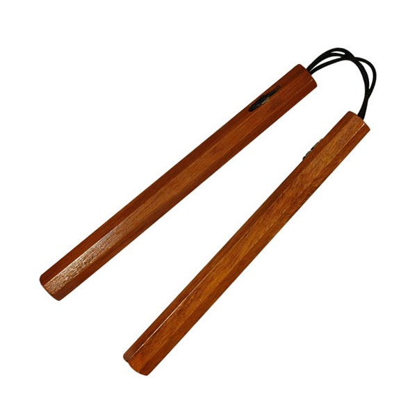 Nunchaku octogonal, 30 cm, chêne rouge vernis - Corde