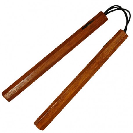 Nunchaku octogonal, 30 cm, chêne rouge vernis - Corde