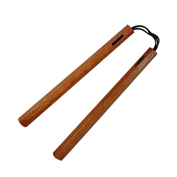 Nunchaku octogonal, 36 cm, chêne rouge vernis - Corde