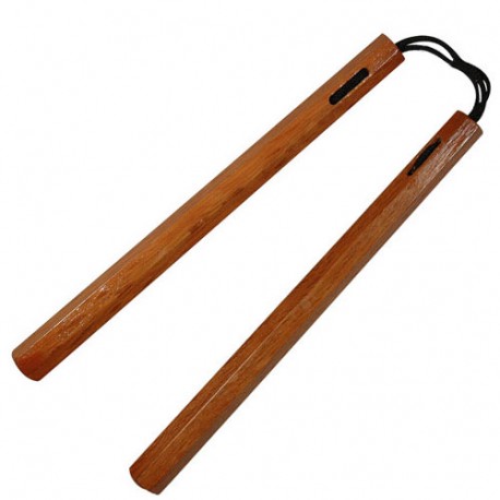 Nunchaku octogonal, 36 cm, chêne rouge vernis - Corde