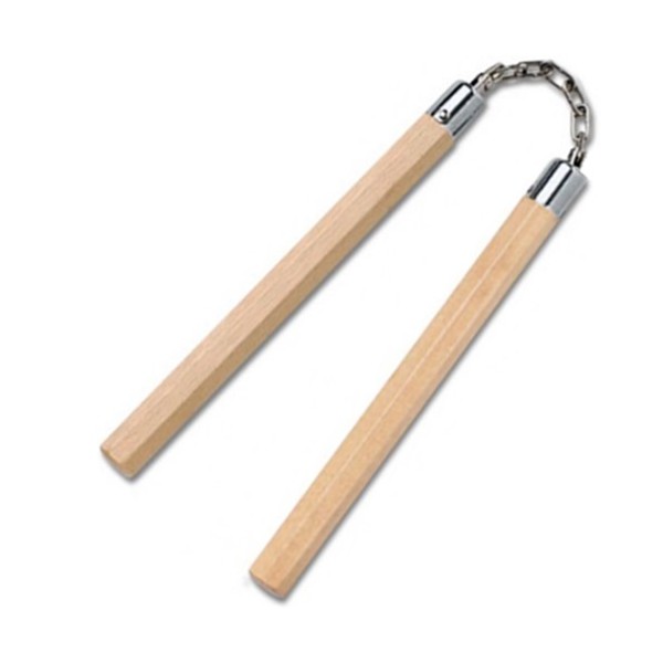 Nunchaku octogonal, 30 cm, chêne blanc vernis - Chaîne à rotule