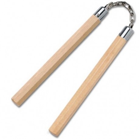 Nunchaku octogonal, 30 cm, chêne blanc vernis - Chaîne à rotule