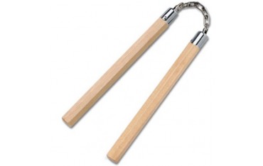 Nunchaku octogonal, 30 cm, chêne blanc vernis - Chaîne à rotule