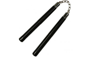 Nunchaku rond, poig. striées, 30 cm, noir - Chaîne à rotule