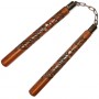 Nunchaku rond 30cm, dragon gravé, chêne rouge verni - Chaîne à rotule