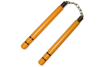 Nunchaku rond, 30 cm, jaune avec 2 anneaux noirs - Chaîne à rotule