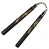 Nunchaku rond, poignées striées, 30 cm, noir avec dragon - Chaîne à rotule