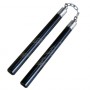 Nunchaku rond 30cm, dragon gravé, chêne noir verni - Chaîne à rotule