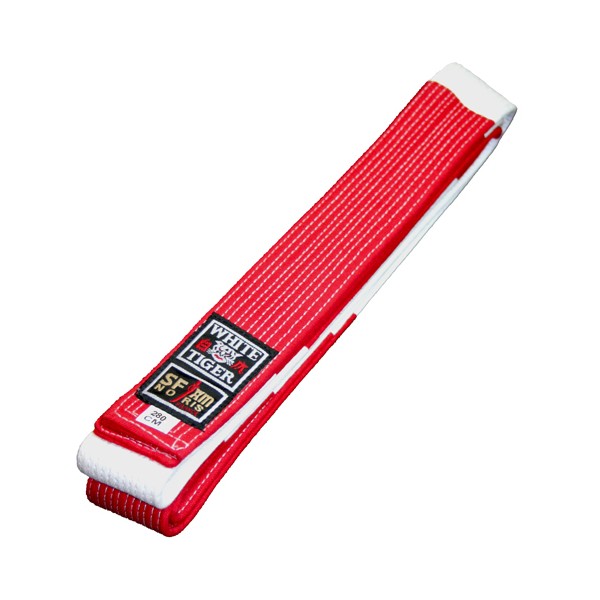 Ceinture piquée White Tiger 6, 7 et 8° Dan, T. 280 cm - BLANCHE/ROUGE