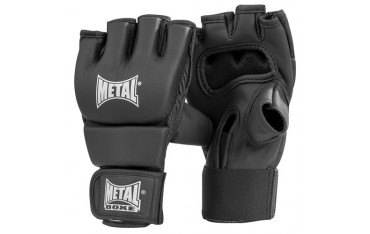 Gants d'entaînement de Combat Libre / Pancrace, en PU, METAL BOXE, Taille "Junior" - NOIR MAT