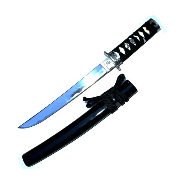 Tanto tranchant, lame acier 440 de 27 cm, fourr. noir laqué