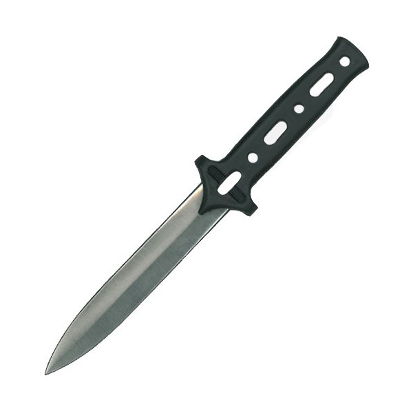 Couteau à lancer manche caoutchouc, 18 cm - Acier poli/manche noir