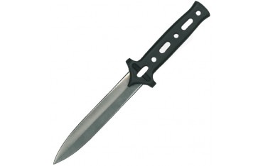 Couteau à lancer manche caoutchouc, 18 cm - Acier poli/manche noir