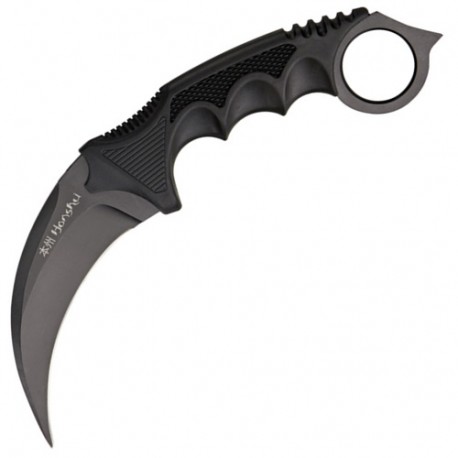 Karambit tranchant, acier noir, manche GRIP noir, lame 11cm +baudrier