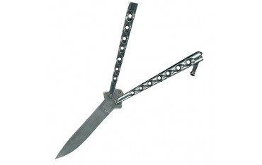 Couteau papillon "Balisong" (ronds, 13 cm fermé, lame 10 cm) - Chromé