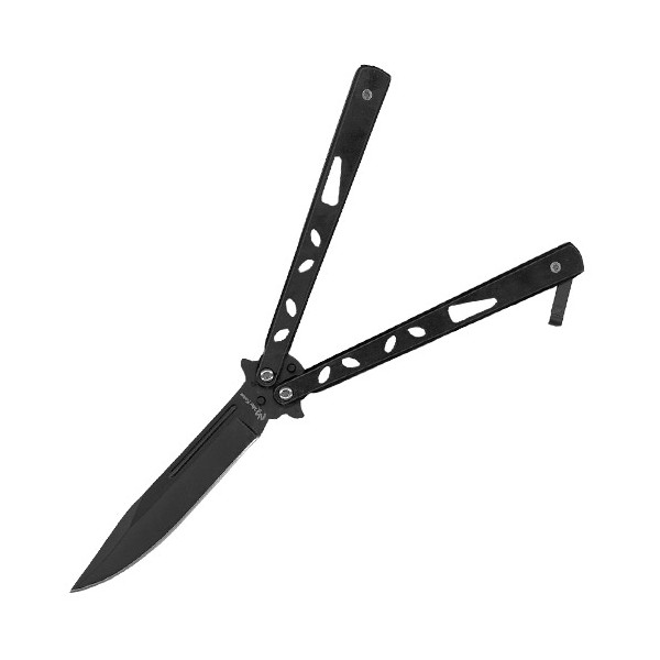 Couteau papillon "Balisong" (ovales, 13 cm fermé, lame 10 cm) - Noir