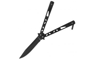 Couteau papillon "Balisong" (ovales, 13 cm fermé, lame 10 cm) - Noir