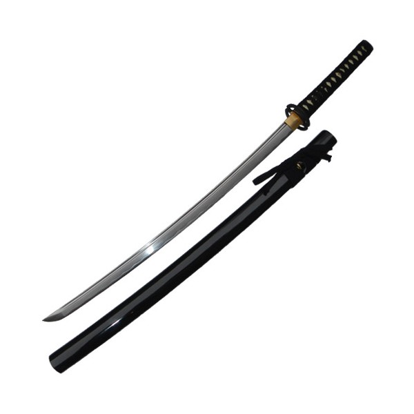 Katana tranchant, acier 440 de 73 cm, fourreau laqué noir