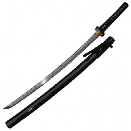 Katana tranchant, acier 440 de 73 cm, fourreau laqué noir