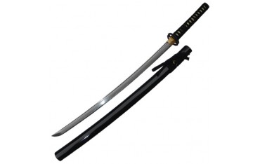 Katana tranchant, acier 440 de 73 cm, fourreau laqué noir