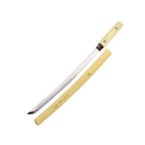 Wakizashi Shirasaya tranch., lame acier 440 de 45 cm, fourr. naturel