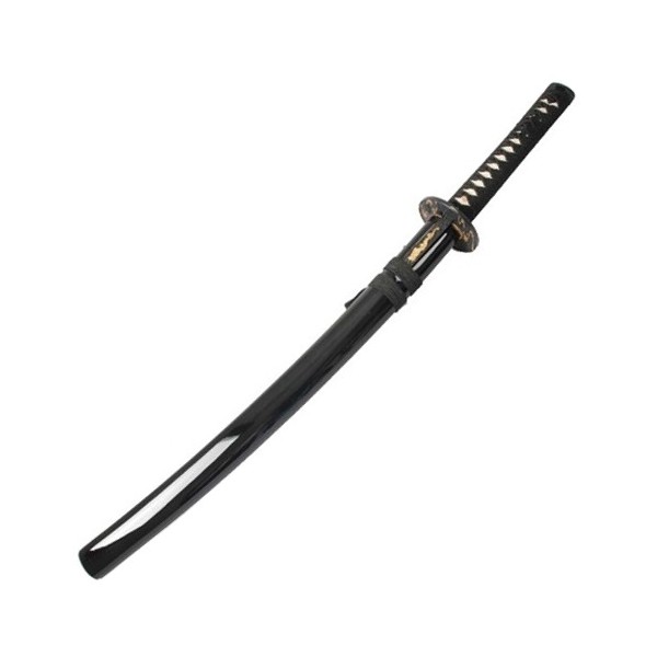 Wakizashi tranchant gorge lame carbone forgée 50cm, four. laqué noir