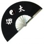 Eventail de combat en métal, imprimé Yin Yang & Calligraphies - NOIR