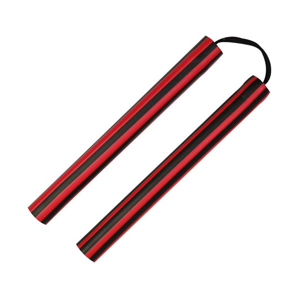 Nunchaku mousse, 30 cm, lignes noires & rouges - Corde