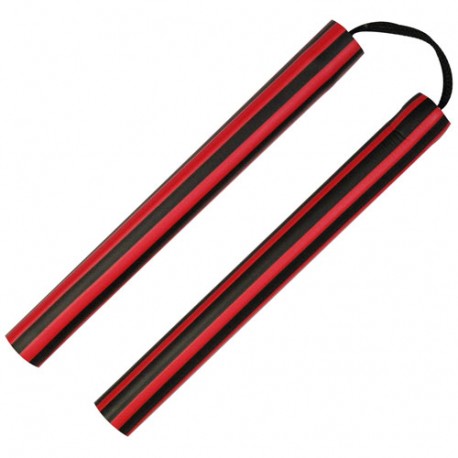 Nunchaku mousse, 30 cm, lignes noires & rouges - Corde
