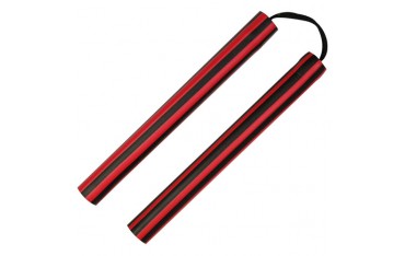 Nunchaku mousse, 30 cm, lignes noires & rouges - Corde