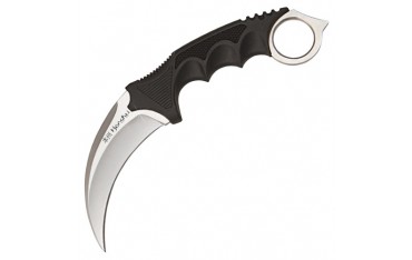 Karambit tranchant, acier, manche GRIP noir, lame 11 cm + étui cuir