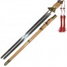 Epée chinoise double avec fourreau, lame métal 74 cm