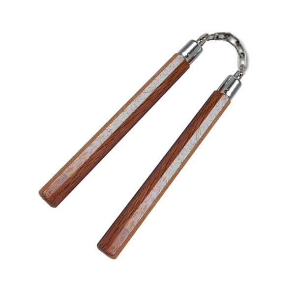 Nunchaku octogonal, 30 cm, chêne rouge vernis - Chaîne à rotule