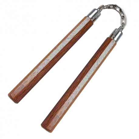 Nunchaku octogonal, 30 cm, chêne rouge vernis - Chaîne à rotule