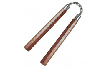 Nunchaku octogonal, 30 cm, chêne rouge vernis - Chaîne à rotule