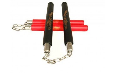 Nunchaku mousse, 30 cm, noir ou rouge lisse avec dragon - Chaîne à rotule