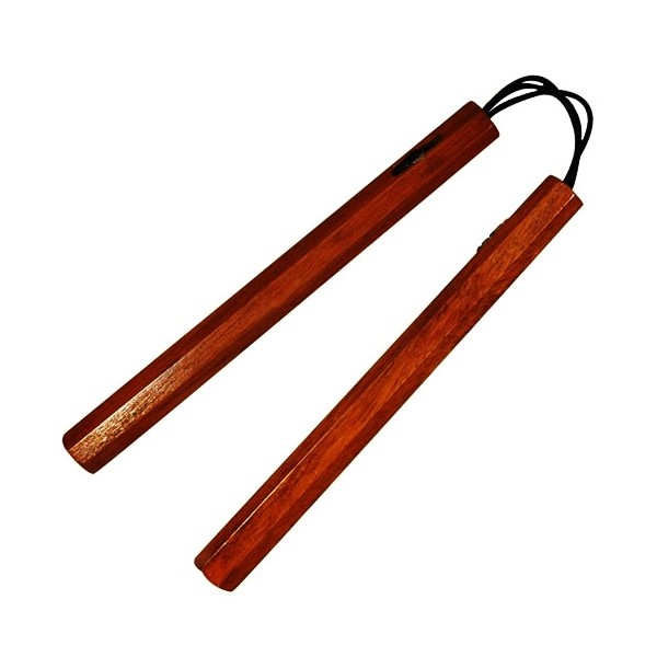 Nunchaku octogonal, 30 cm, hêtre rouge vernis - Corde