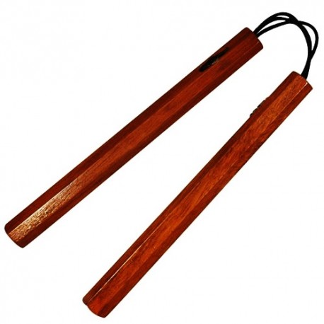 Nunchaku octogonal, 30 cm, hêtre rouge vernis - Corde