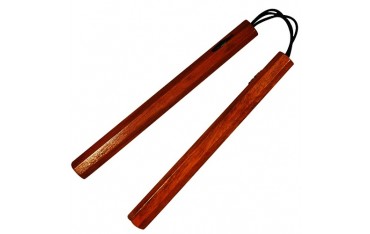 Nunchaku octogonal, 30 cm, hêtre rouge vernis - Corde