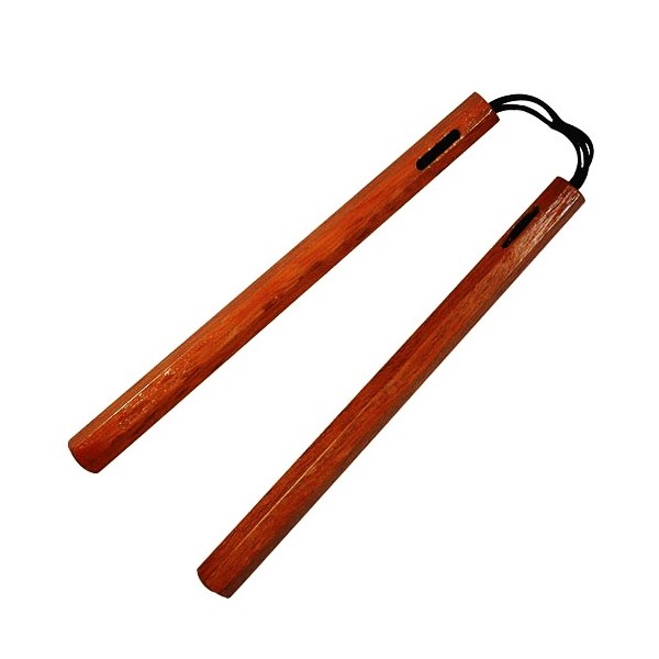 Nunchaku octogonal, 36 cm, hêtre rouge vernis - Corde