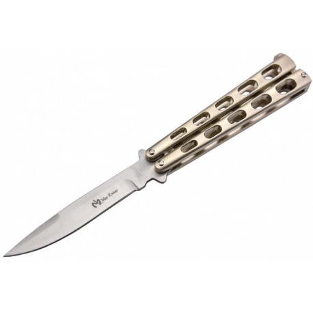 Couteau papillon "Balisong" (13 cm fermé, lame 10 cm) - Champagne