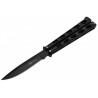 Couteau papillon "Balisong" (ovales, 13 cm fermé, lame 10 cm) - Noir