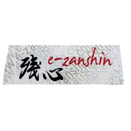 Tenugui, bandeau de tête 33x95cm, BLANC+ calligraphie ZANSHIN - Chine