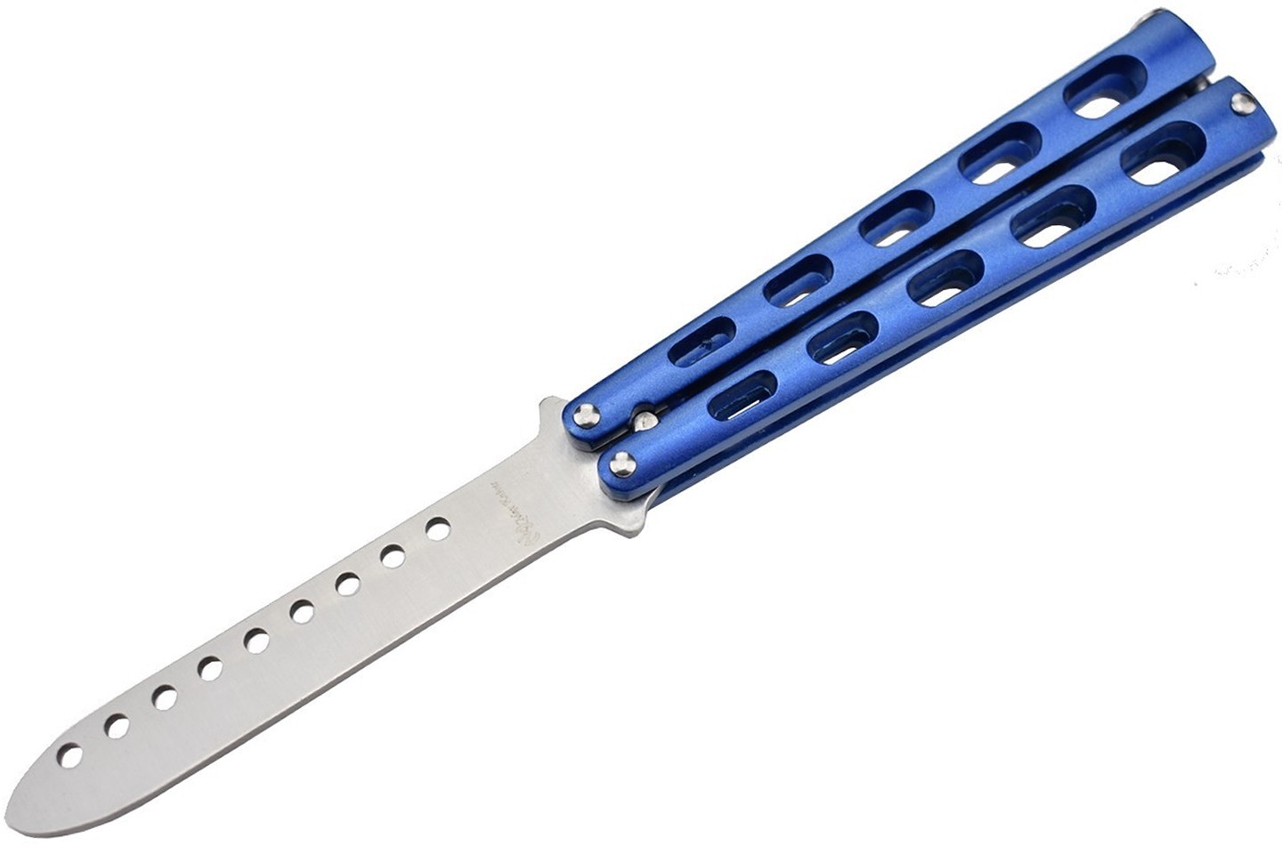 Couteau papillon SANS TRANCHANT pour l'entraînement (13 cm fermé, lame 10  cm) - Bleu - BudoStore