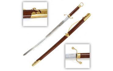 Sabre Tai-Ji Yang, acier forgé 76 cm rigide, fourreau bois exotique + étui